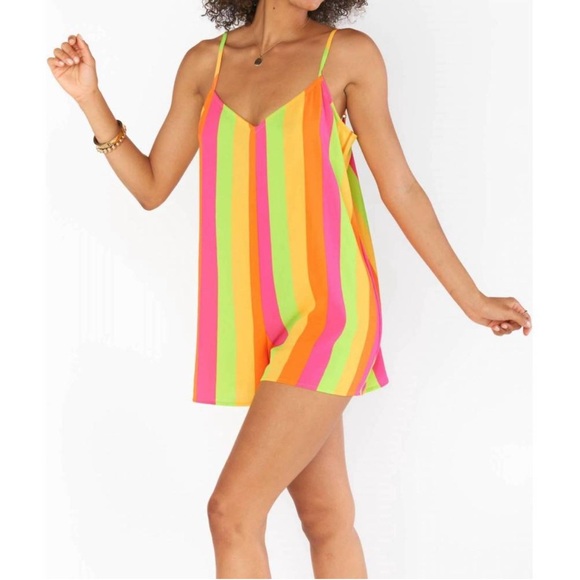 NWT! SHOW ME YOUR MUMU Women’s SMALL Rascal Romper Neon Stripes - Picture 3 of 10